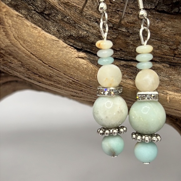 Amazonite & Rhinestone Earrings. - Picture 3 of 5